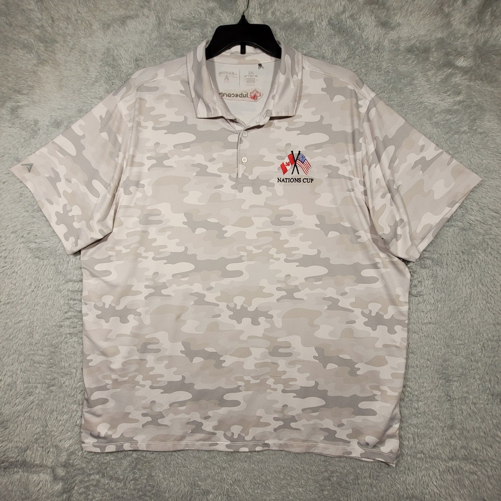 Antigua Mens 2XL Nations Cup Camo Golf Polo Shirt‎ USA Canada Flags